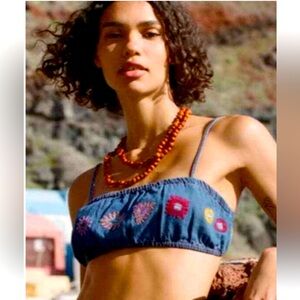 ZARA Denim Embroidered Bralette Top. Size: Small